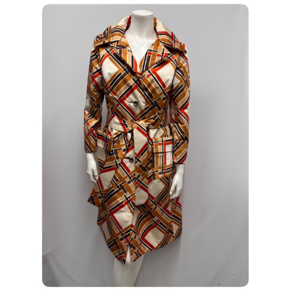 ❤️SOLD❤️ Vintage 1960's Count Romi Coat Neiman Marcus Mod Printed With Belt 6 8 - Picture 1 of 8